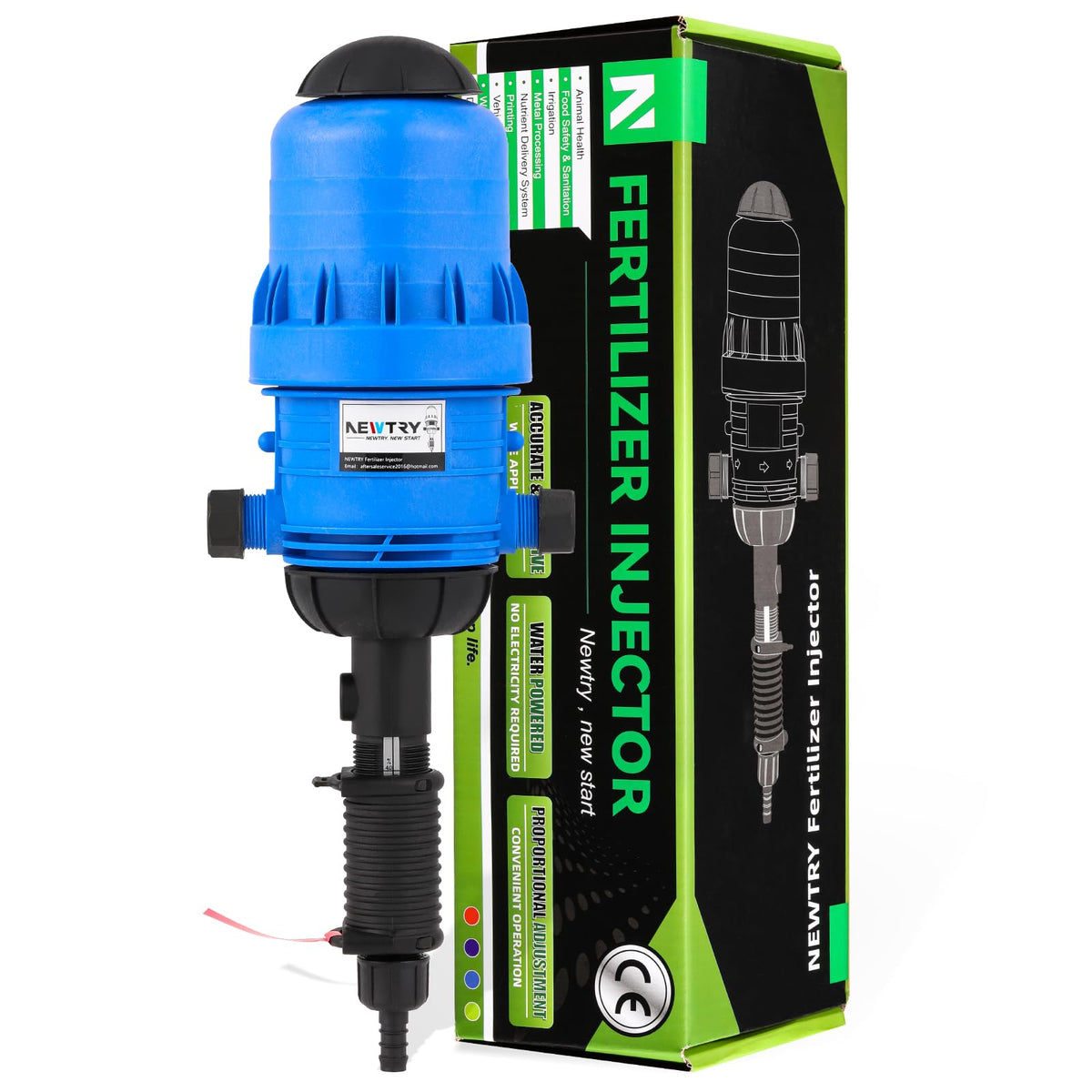 NEWTRY fertilizer injector front view with 3/4 inch NPT enables precise dosing in drip systems.