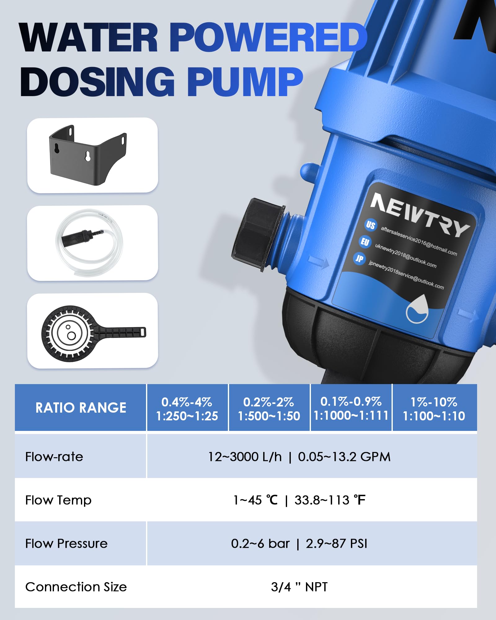 Newtry Fertilizer Injector is water powered for electricity-free operation