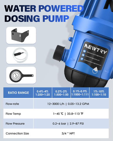 Newtry Fertilizer Injector is water powered for electricity-free operation