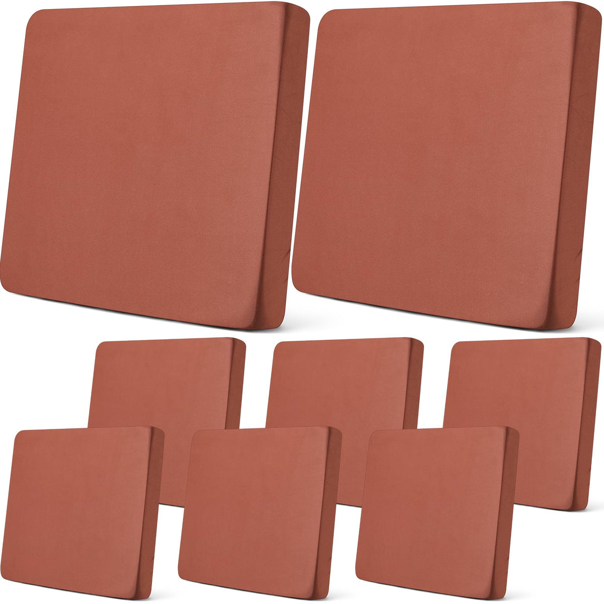 Newwiee 8Pcs cushion covers stretch over outdoor cushions for a snug fit.
