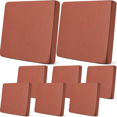Newwiee 8Pcs cushion covers stretch over outdoor cushions for a snug fit.