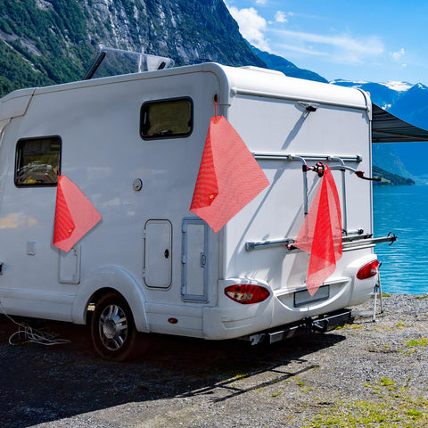 Newwiee pedestrian-visibility flag on trailer improves road attention.