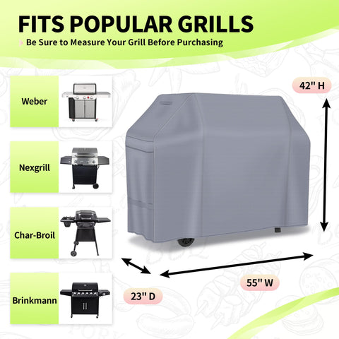 NEXCOVER 55-inch grill cover side view showing full-width protection outdoors