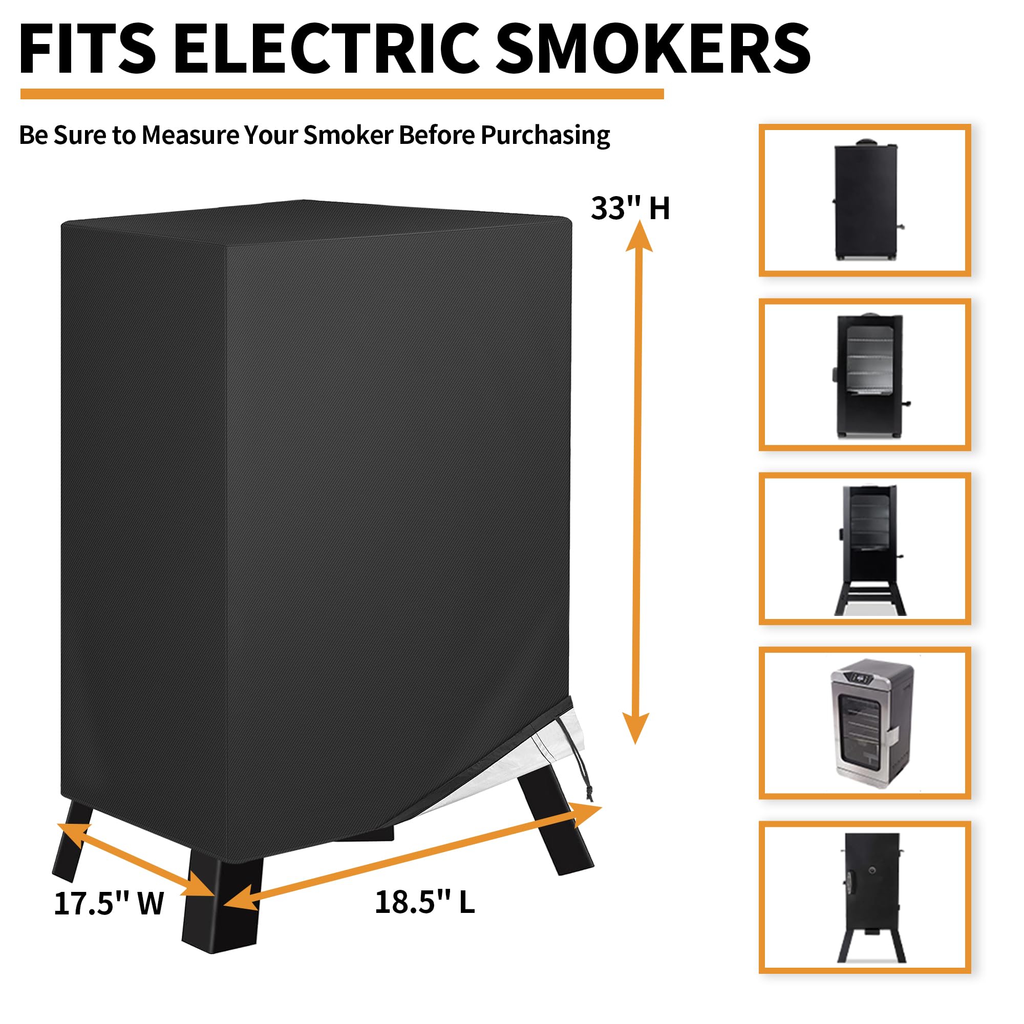 NEXCOVER electric smoker cover 30-inch side view shields against wind and dust.