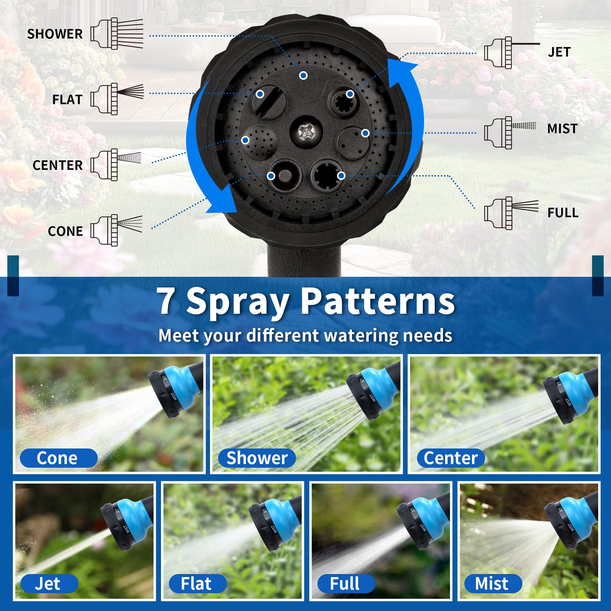 NEXCOVER garden hose nozzle cone mode for broad coverage.