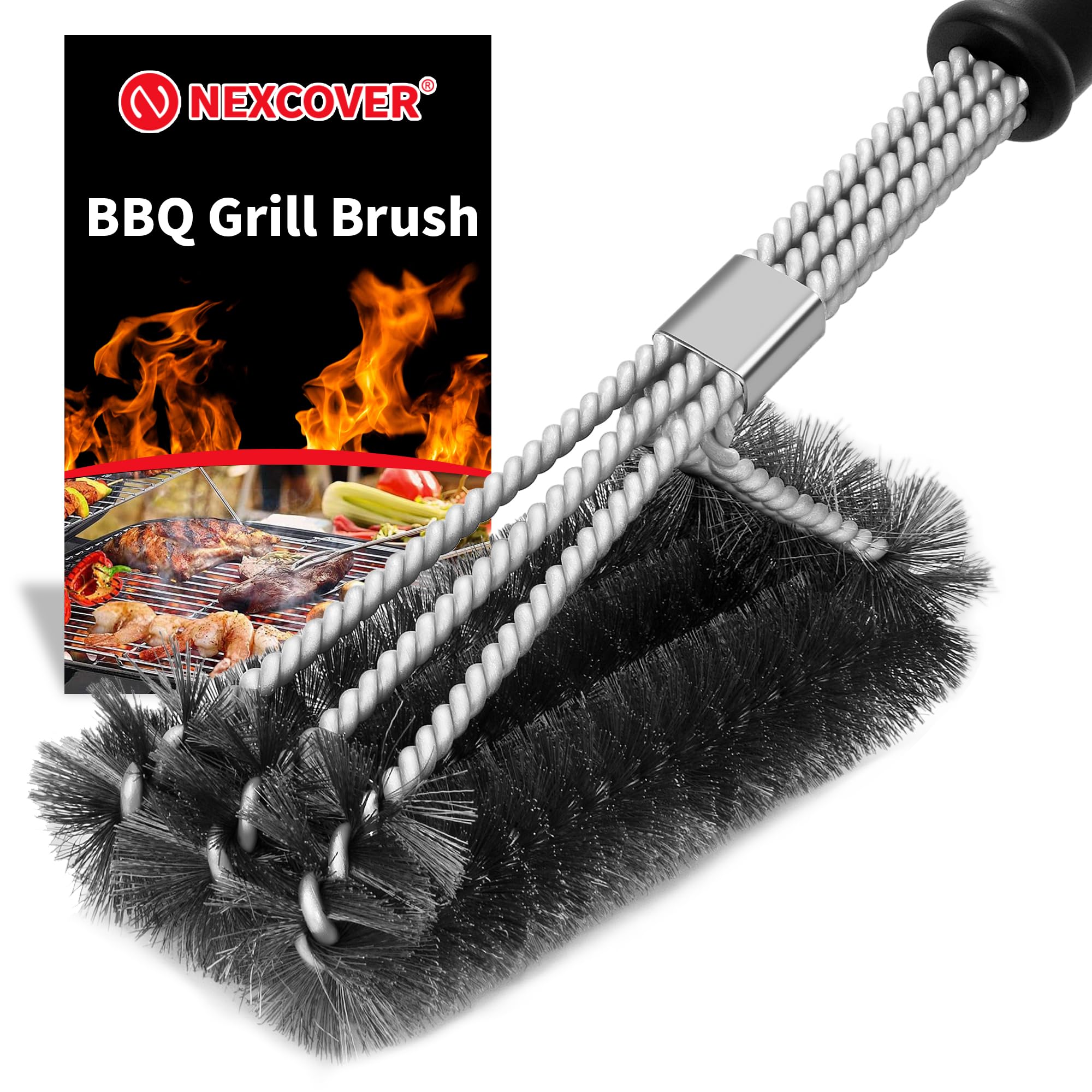 NEXCOVER grill brush with an 18-inch handle protects your heat source during cleaning.