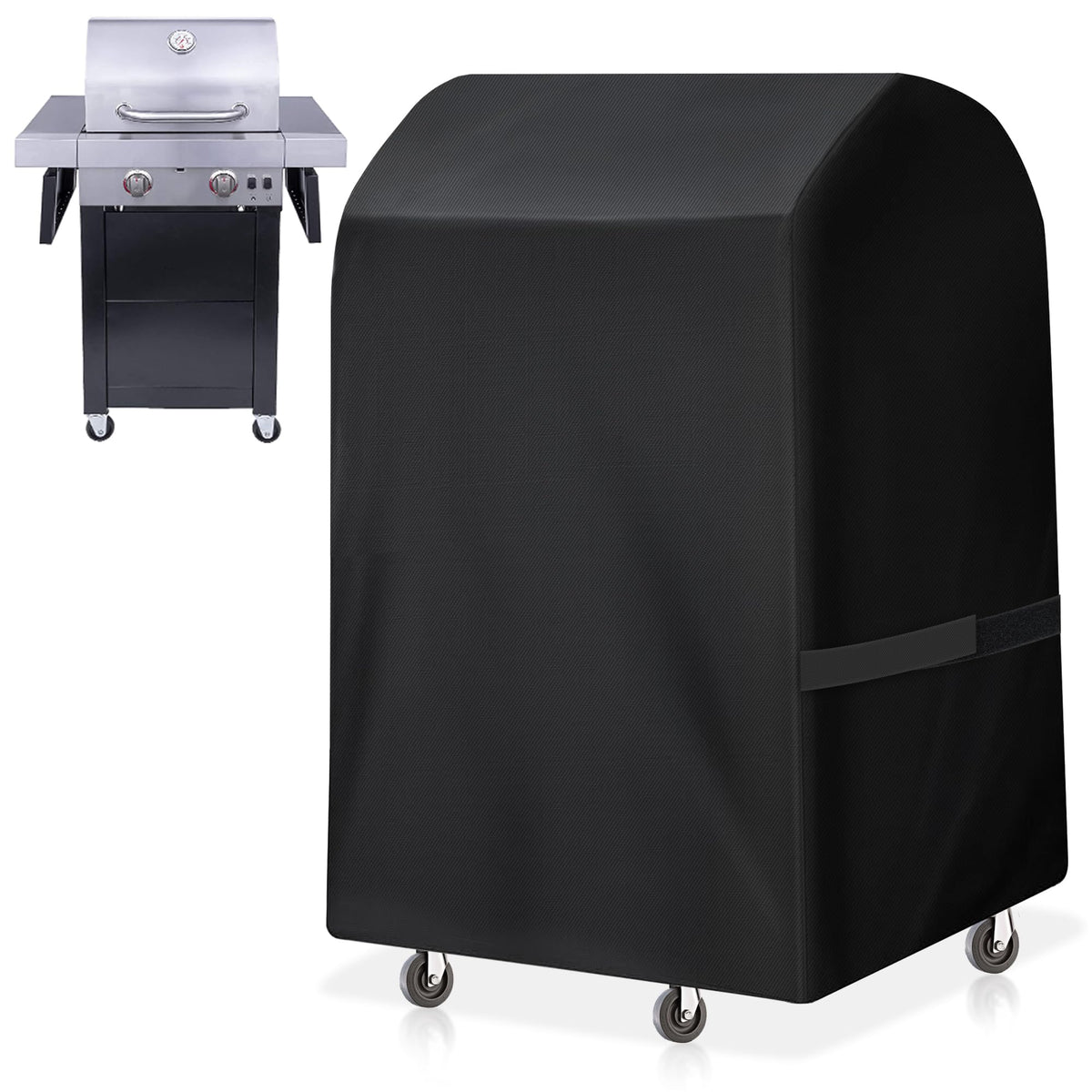 NEXCOVER grill cover in front view protects the 30-inch grill from rain and dust.