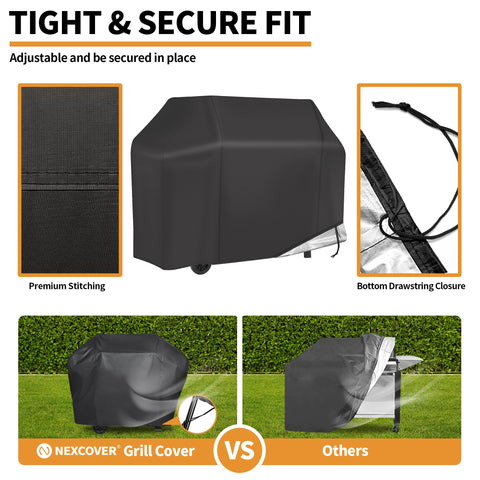 NEXCOVER adjustable hem drawstring secures a snug fit around the grill