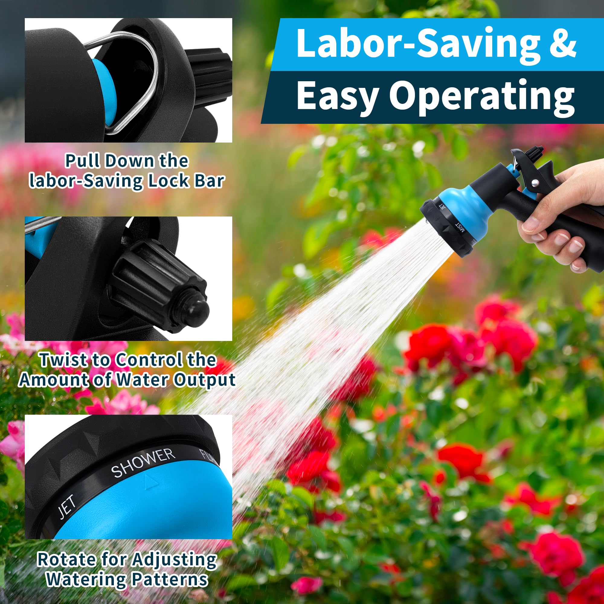 Nexcover hose nozzle flat pattern covers wide areas quickly for watering.