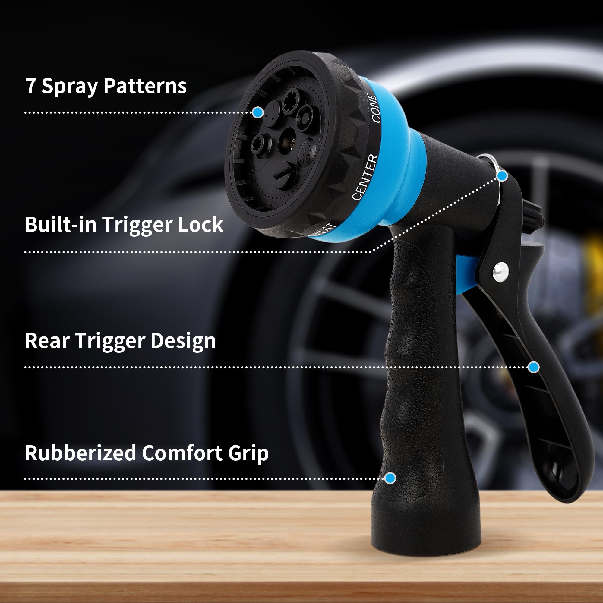 Nexcover hose nozzle shower pattern delivers gentle rinsing for delicate plants.