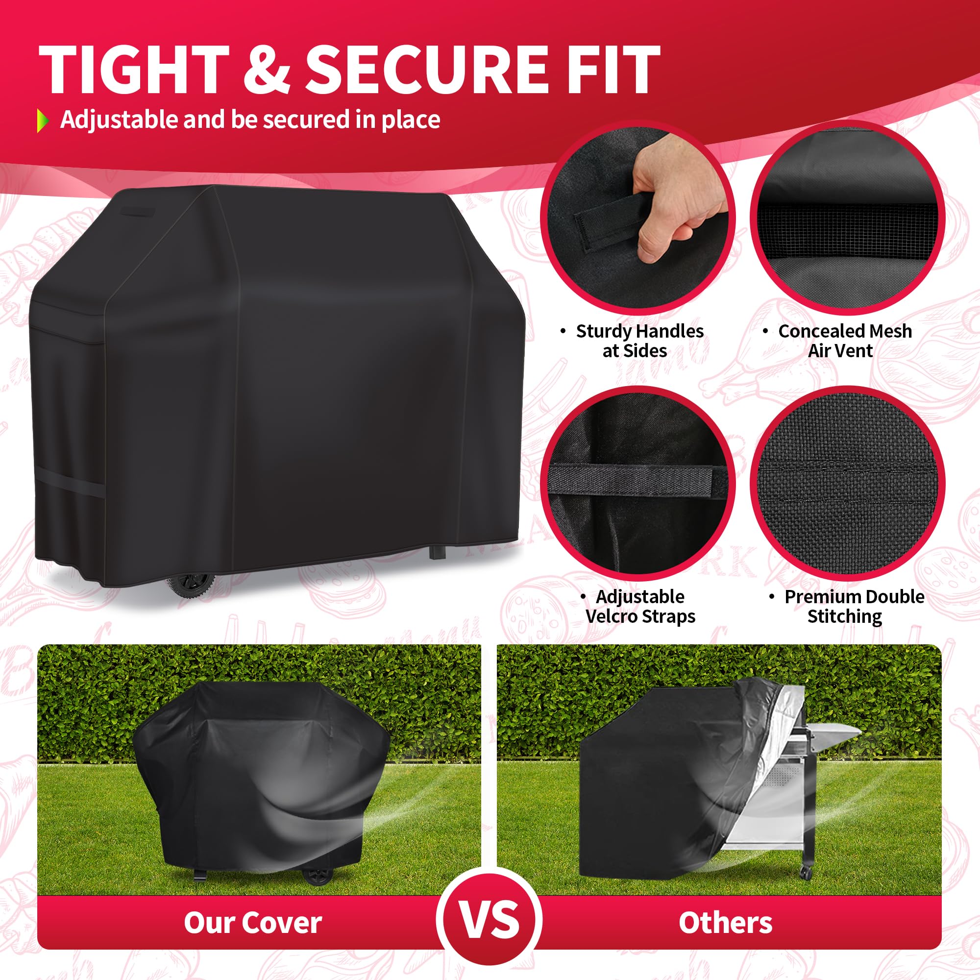Adjustable Velcro straps on NEXCOVER grill cover secure against wind