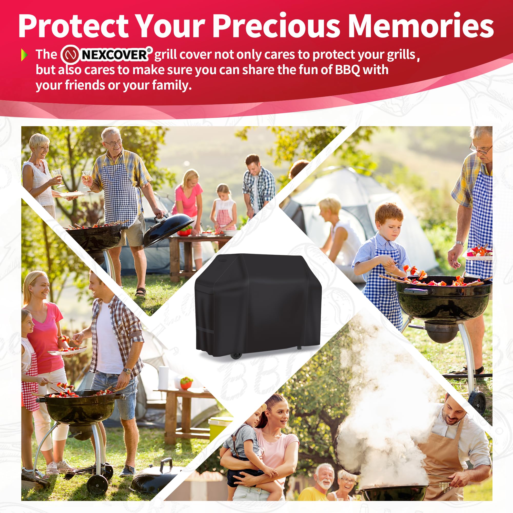 Weather-resistant and fade-protected NEXCOVER grill cover on a grill