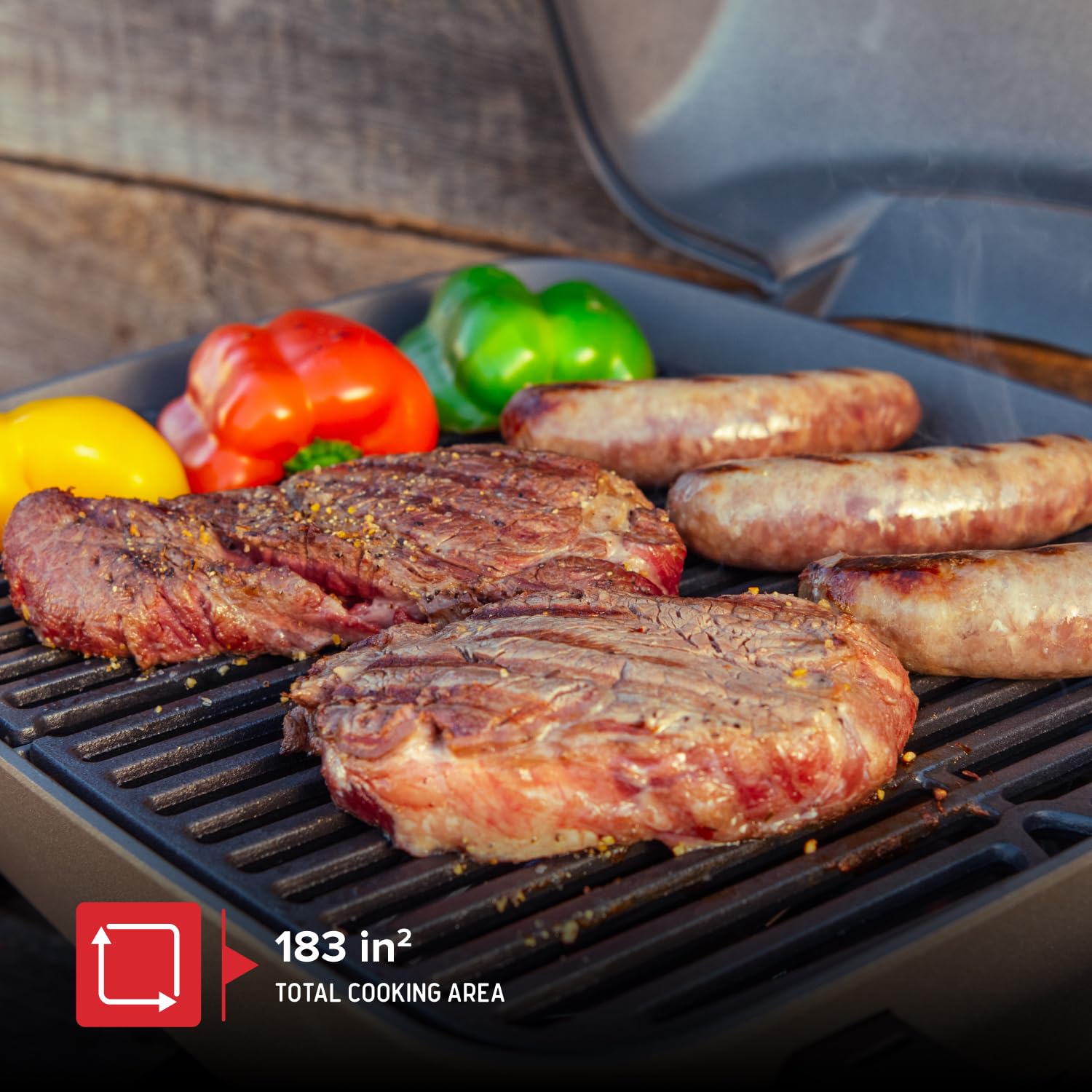 Nexgrill porcelain cast-iron cooking grates provide strong sear and heat retention