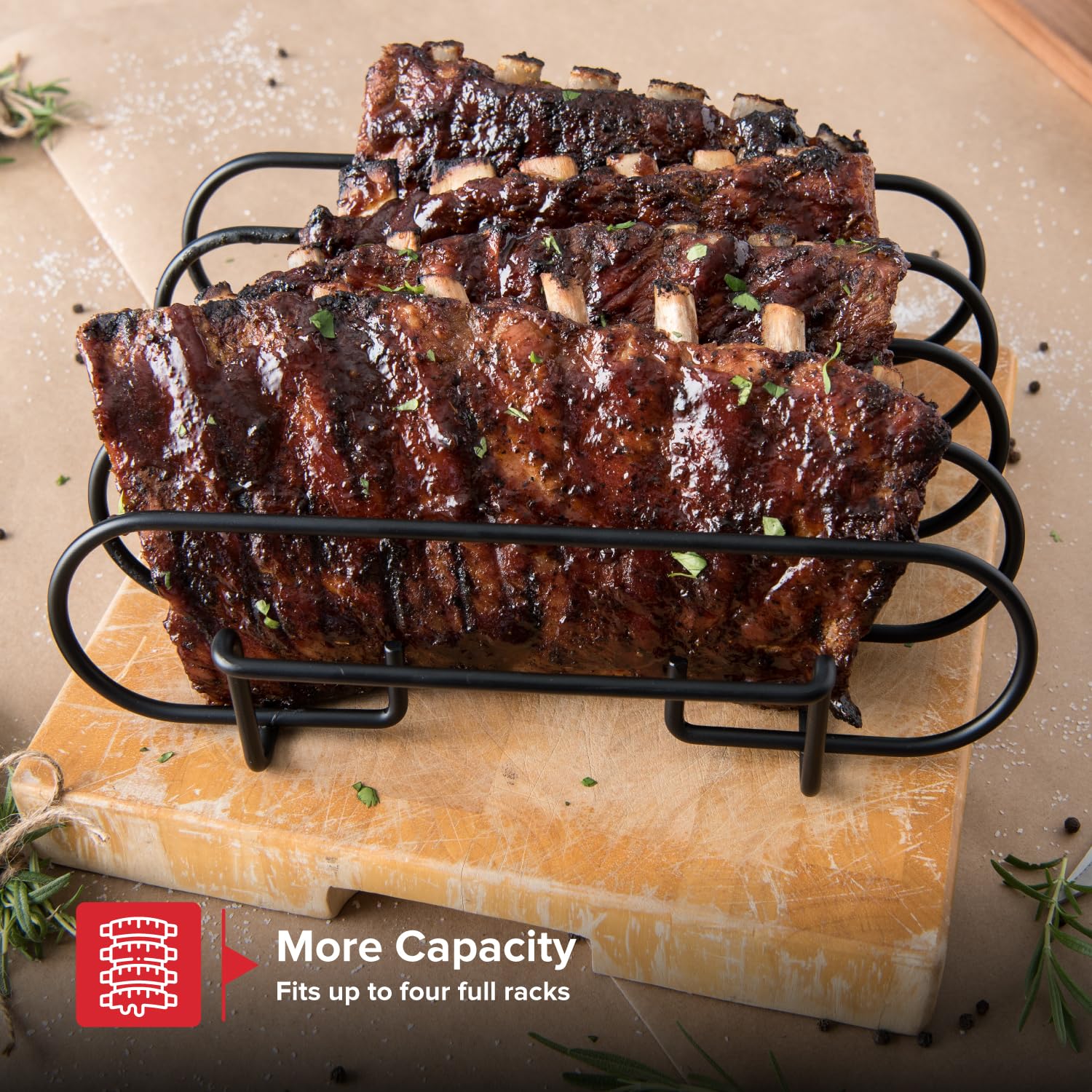 Nexgrill rib rack enables organized and simplified backyard meals.