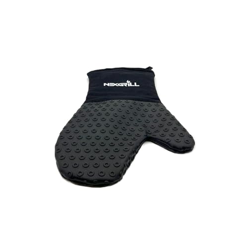 Nexgrill silicone oven mitt closeup shows durable heat barrier on silicone surface.