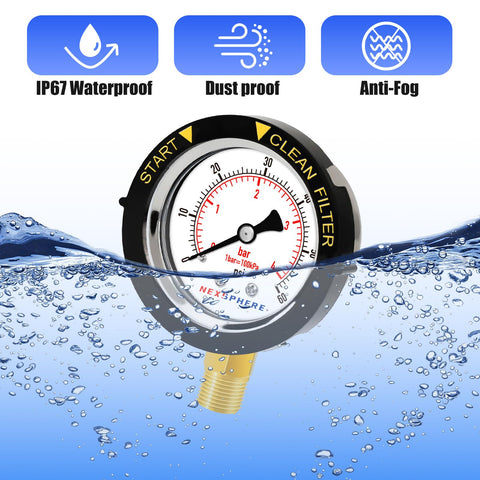 Brass internals in NexSphere gauge for durable performance.