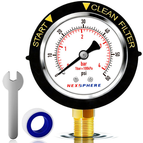 NexSphere pool gauge with 2-inch dial for precise readings.