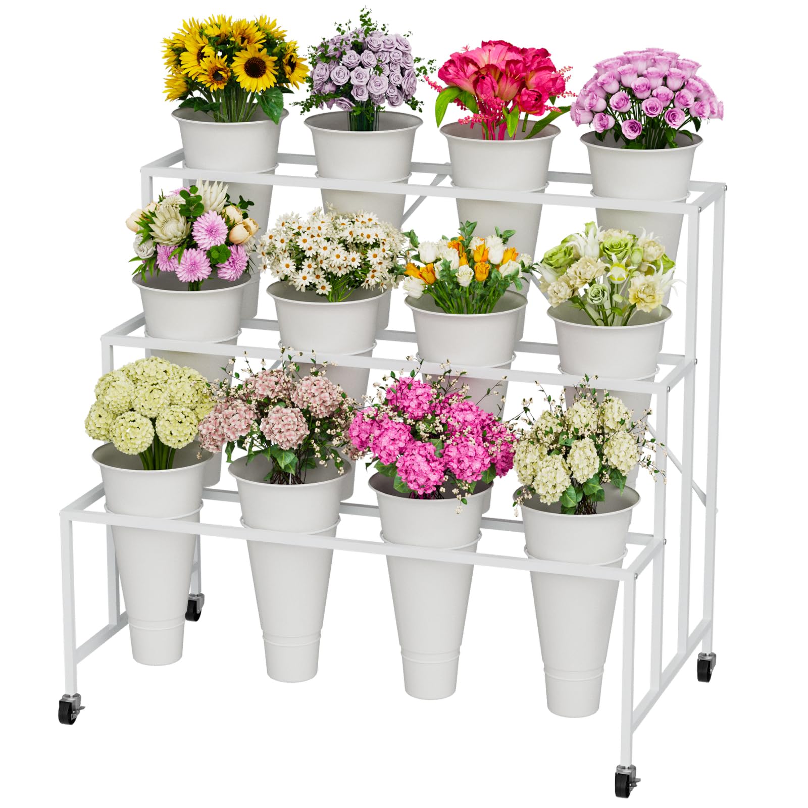 NEYCIL 3-tier flower stand with buckets for organized indoor displays.