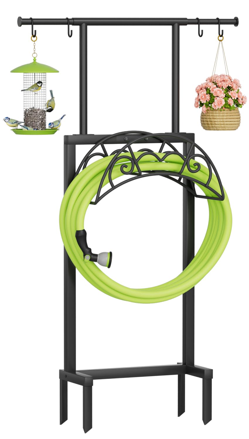NEYCIL garden hose holder with telescopic pole for tall, stable storage.