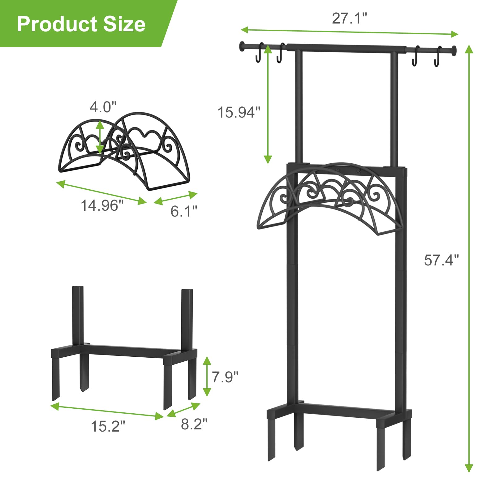 NEYCIL heavy-duty metal hose rack in black for durable outdoor storage.