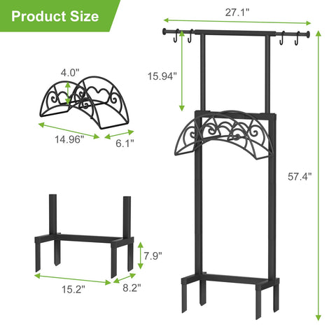 NEYCIL heavy-duty metal hose rack in black for durable outdoor storage.