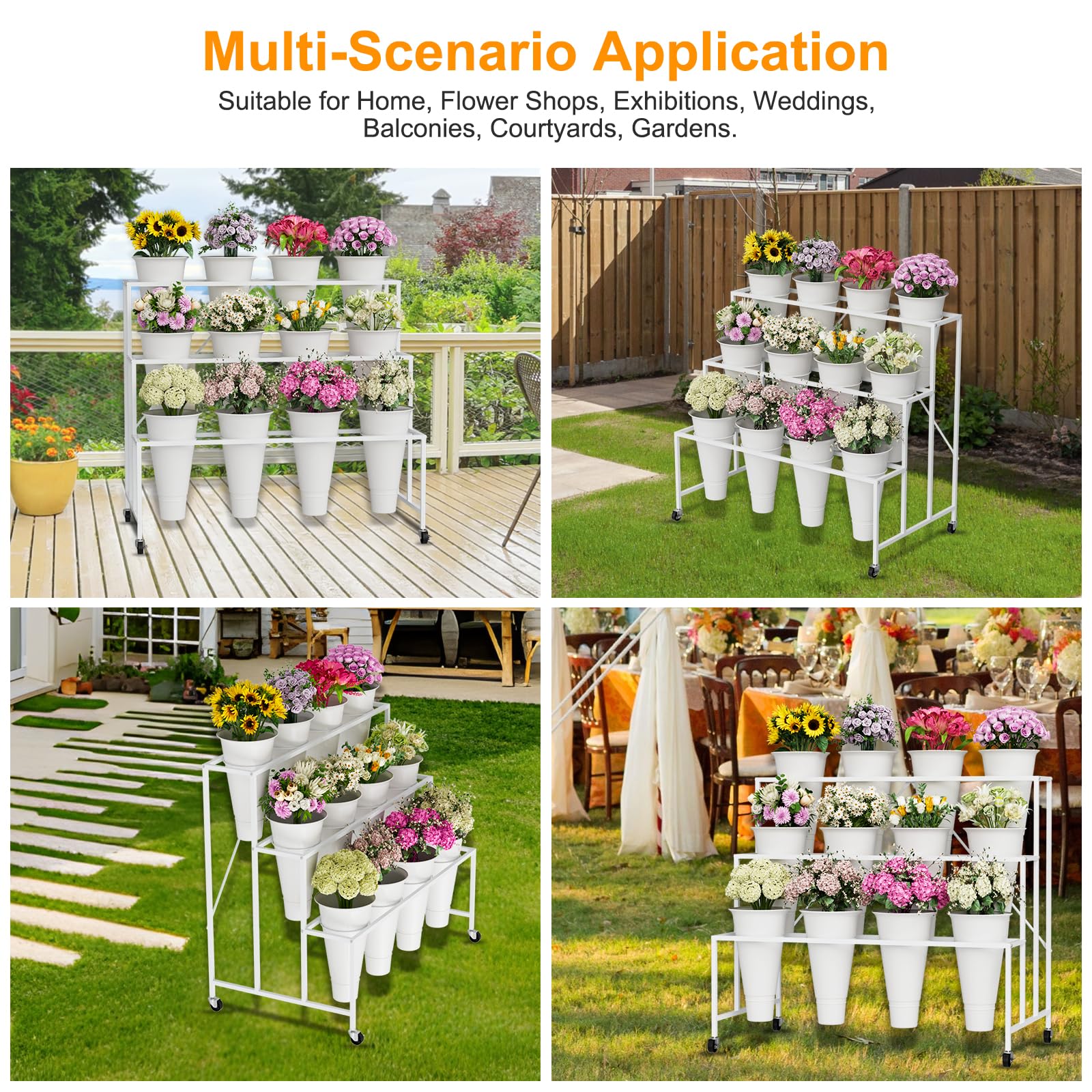Indoor and outdoor flower display with NEYCIL stand.