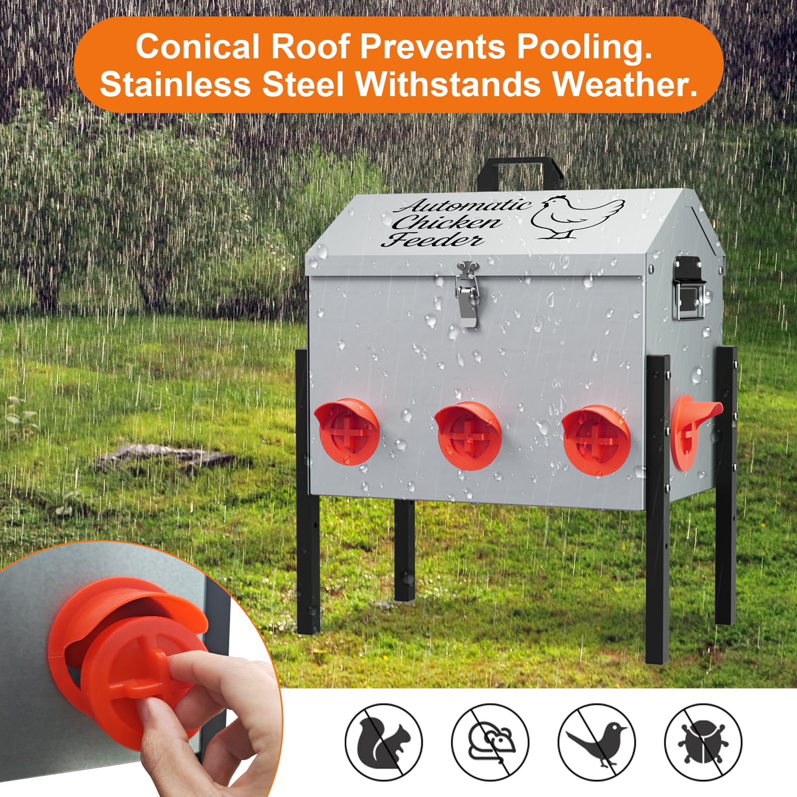 NEYCIL metal feeder lid blocks rain and deters pests