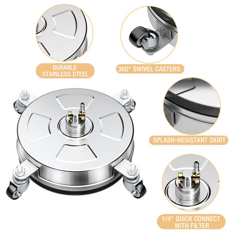 Nezion surface cleaner with quick-connect fits common pressure washers for easy setup