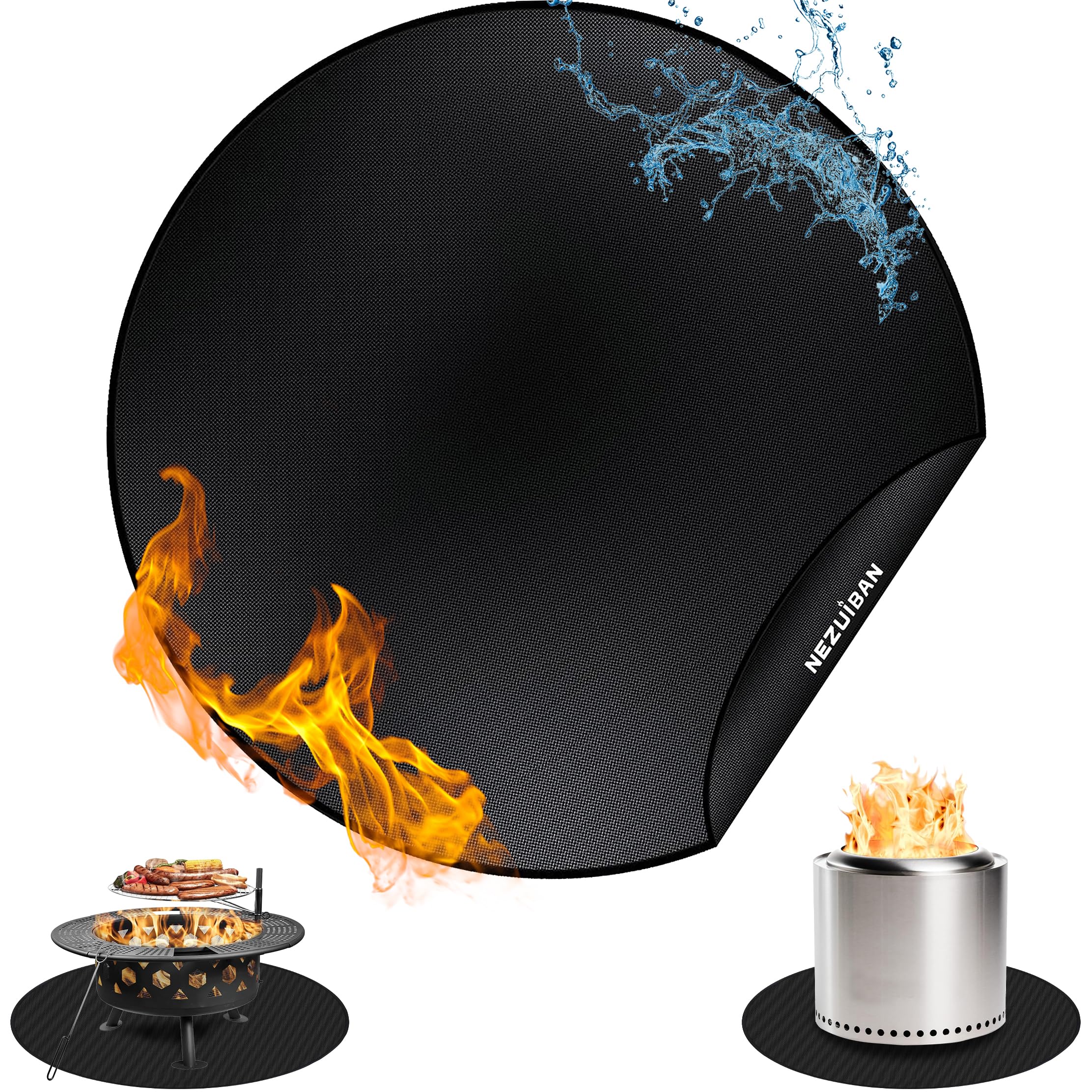 NEZUIBAN 36-inch fire pit mat under Solo Stove Bonfire protects decks from heat