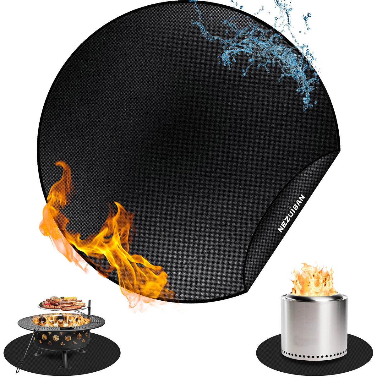 NEZUIBAN 36-inch fire pit mat under Solo Stove Bonfire protects decks from heat