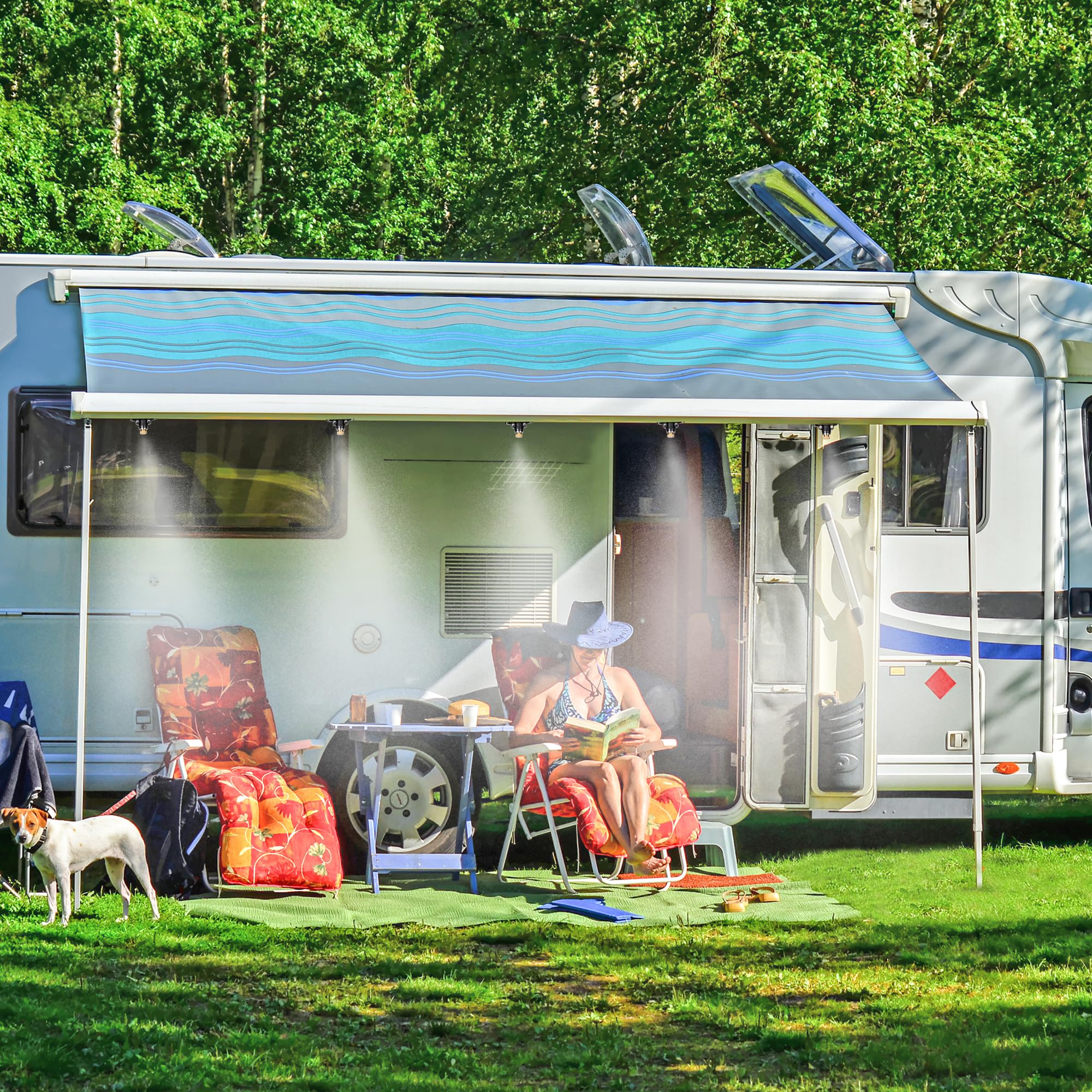 NFAMRZCAR outdoor cooling with nozzles creates a refreshing microclimate