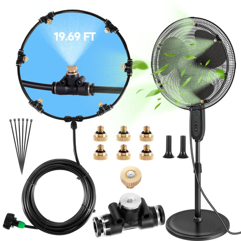 NFAMRZCAR outdoor misting fan kit shown for patio cooling and easy setup