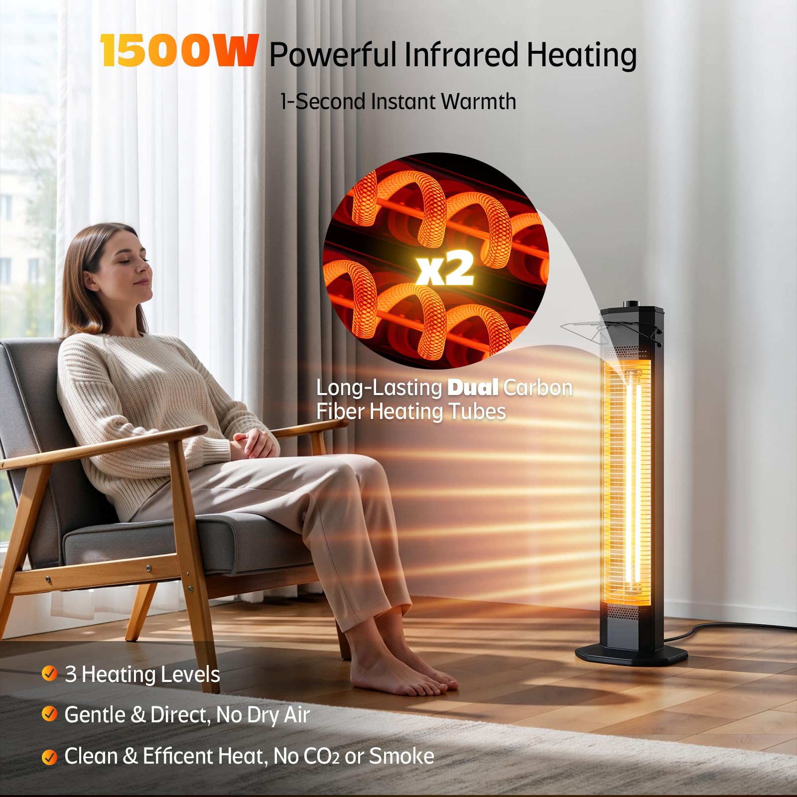 Nfccra-carbon-element-heating-tubes provide sun-like warmth without drying the air.