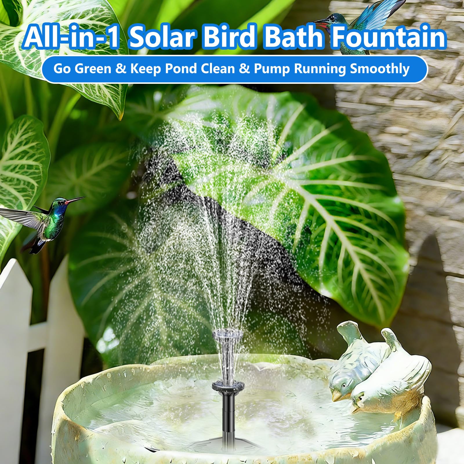 NFESOLAR 6.5W built-in battery powers fountain when sunlight dips