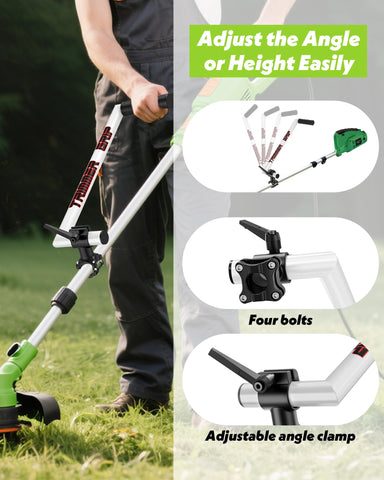 Back saver shoulder strap attached to NFie handle for longer lawn sessions
