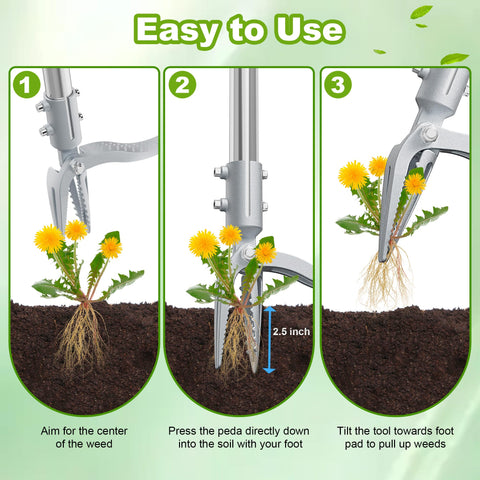 NFie weed puller with 4-claw steel head grips roots for clean removal