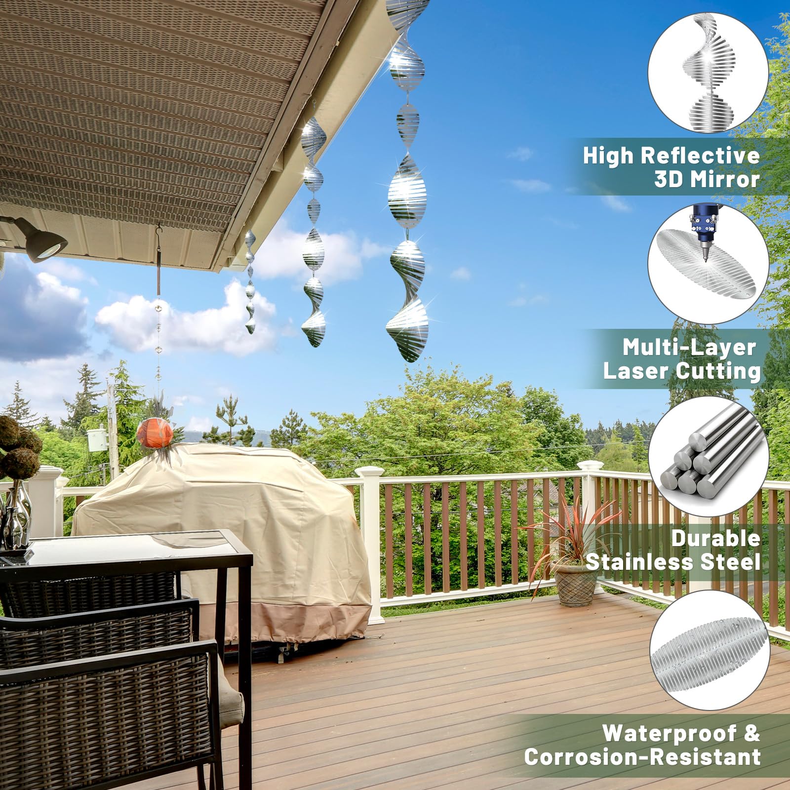 Ngdiluxury Bird Deterren 12-disc set provides broad outdoor coverage against birds.
