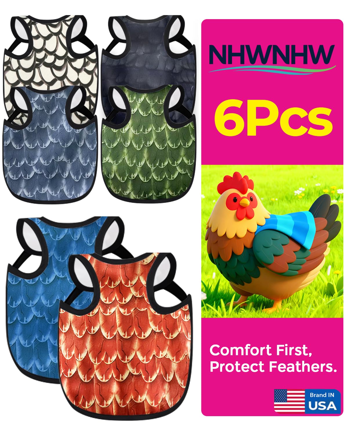 NHWNHW chicken saddle back protector on hen shields from pecking and injury.