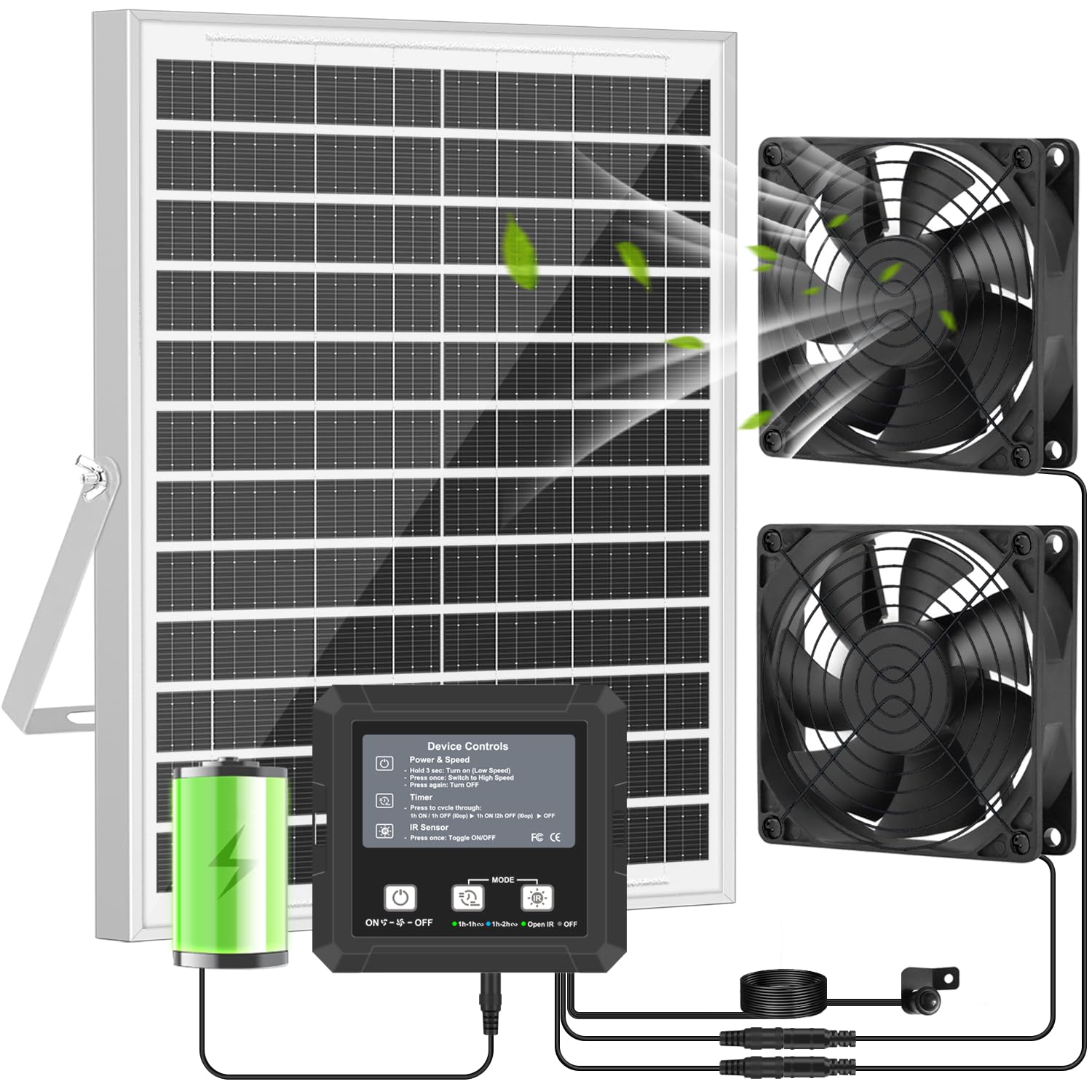 NHZOTUD 25W solar panel powers fast charging for continuous airflow.