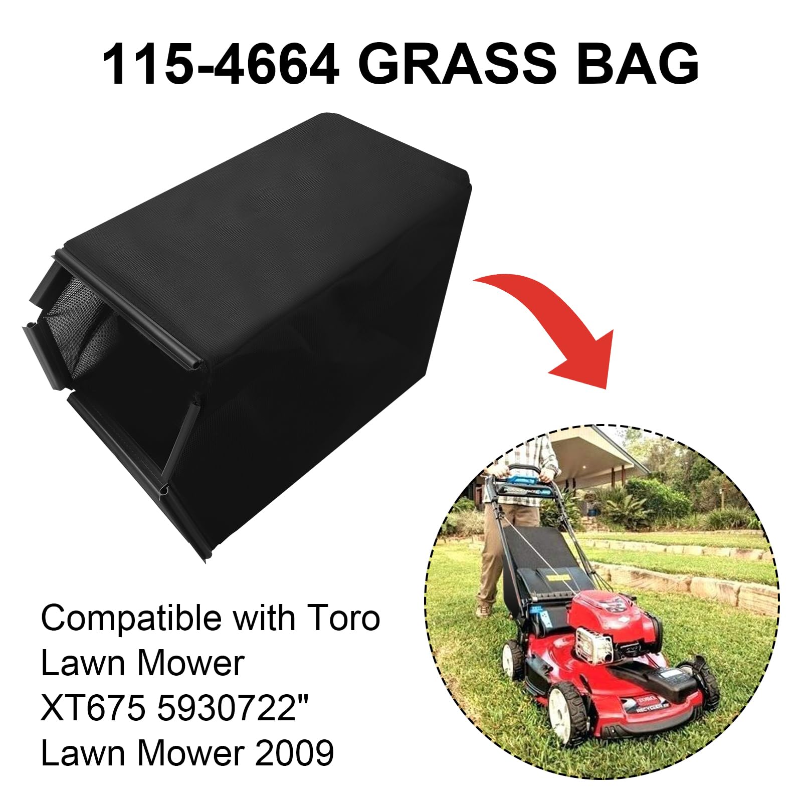 Niahm 115-4664 grass bag with no frame, easy replacement option.