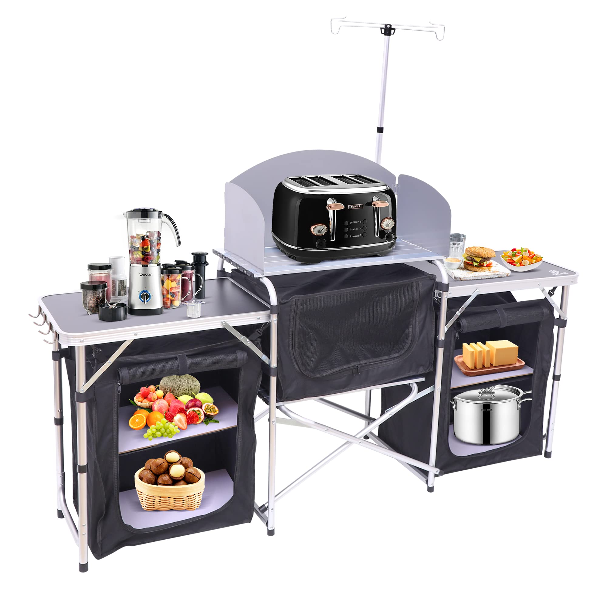 Nice C camping kitchen table with 3 detachable organizers for organized cooking gear