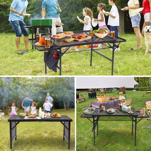 Nice C folding grill table used indoors and outdoors for versatile meals.