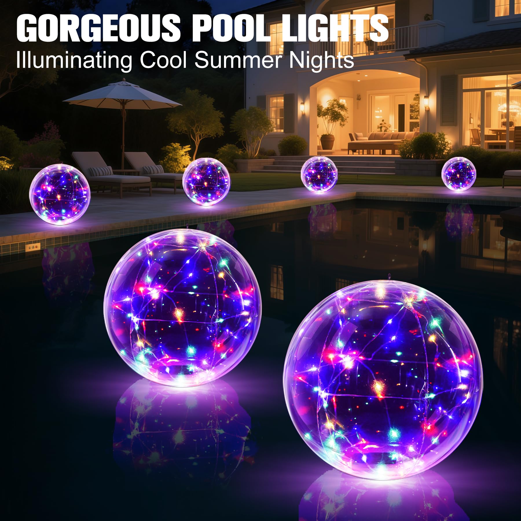 Niceput inflatable pool light ball casts starry like light across the pool