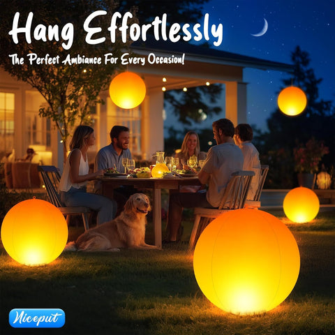 Niceput glowing orb lights trees into enchanted lanterns after sunset.