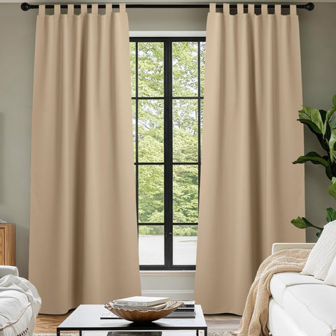 NICETOWN biscotti beige outdoor curtains complement decks and patios with stylish shade.