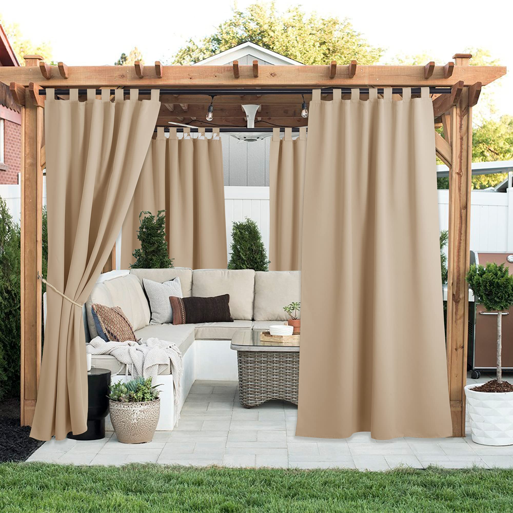 NICETOWN detachable tab-top curtains over rod for easy hanging and no rust.