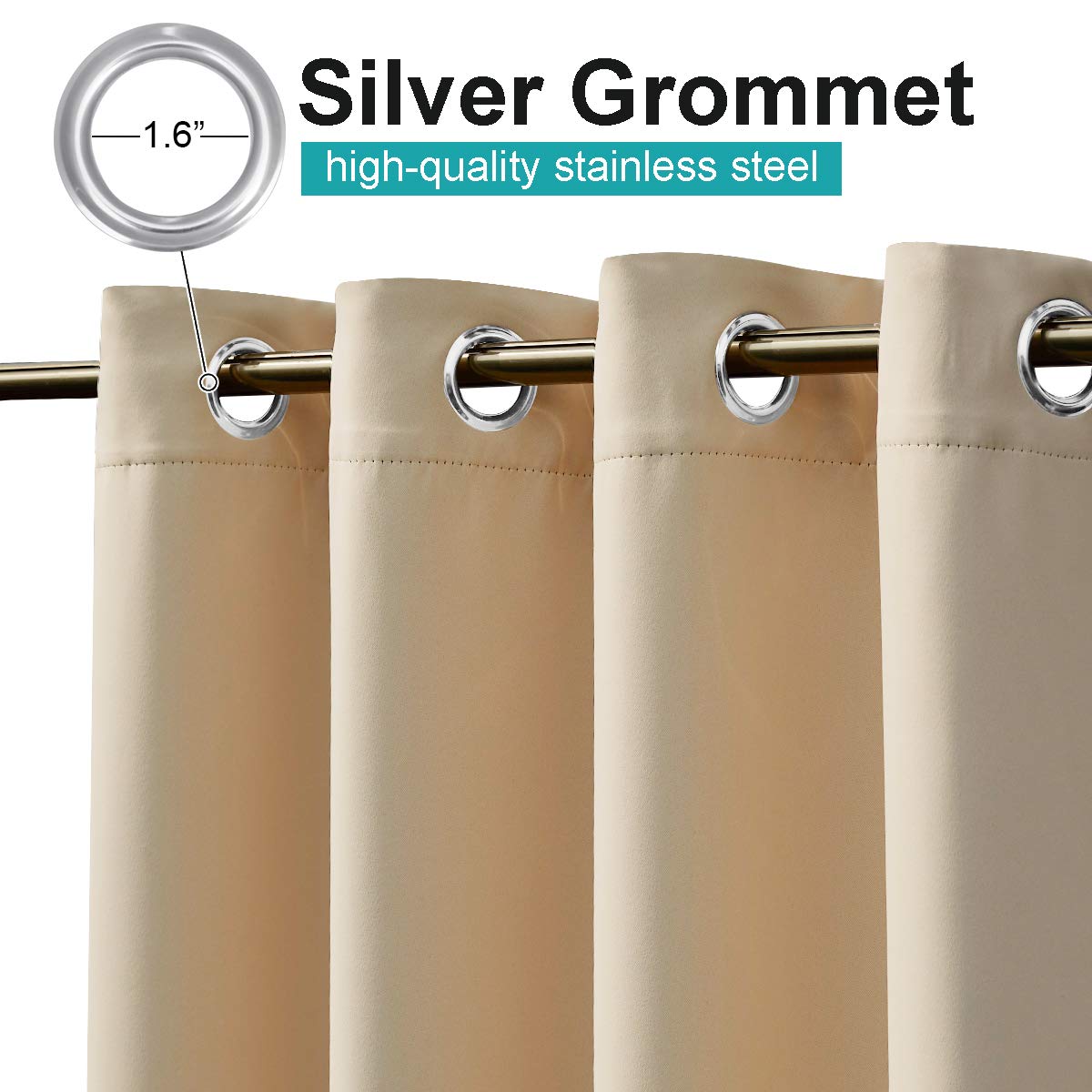 NICETOWN grommet detail with stainless steel hardware for easy hanging.