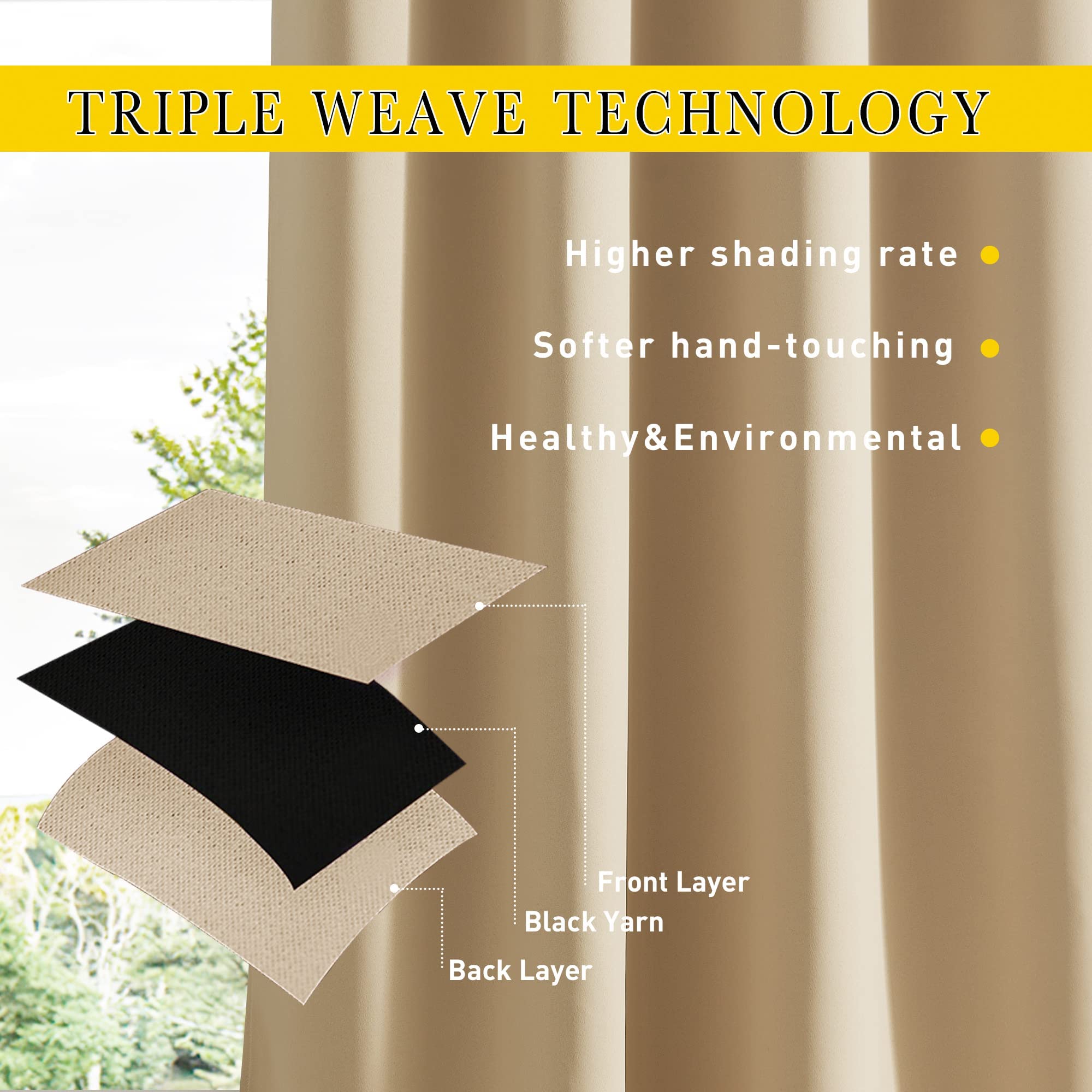 Triple weave, waterproof fabric blocks sun and helps resist wind.
