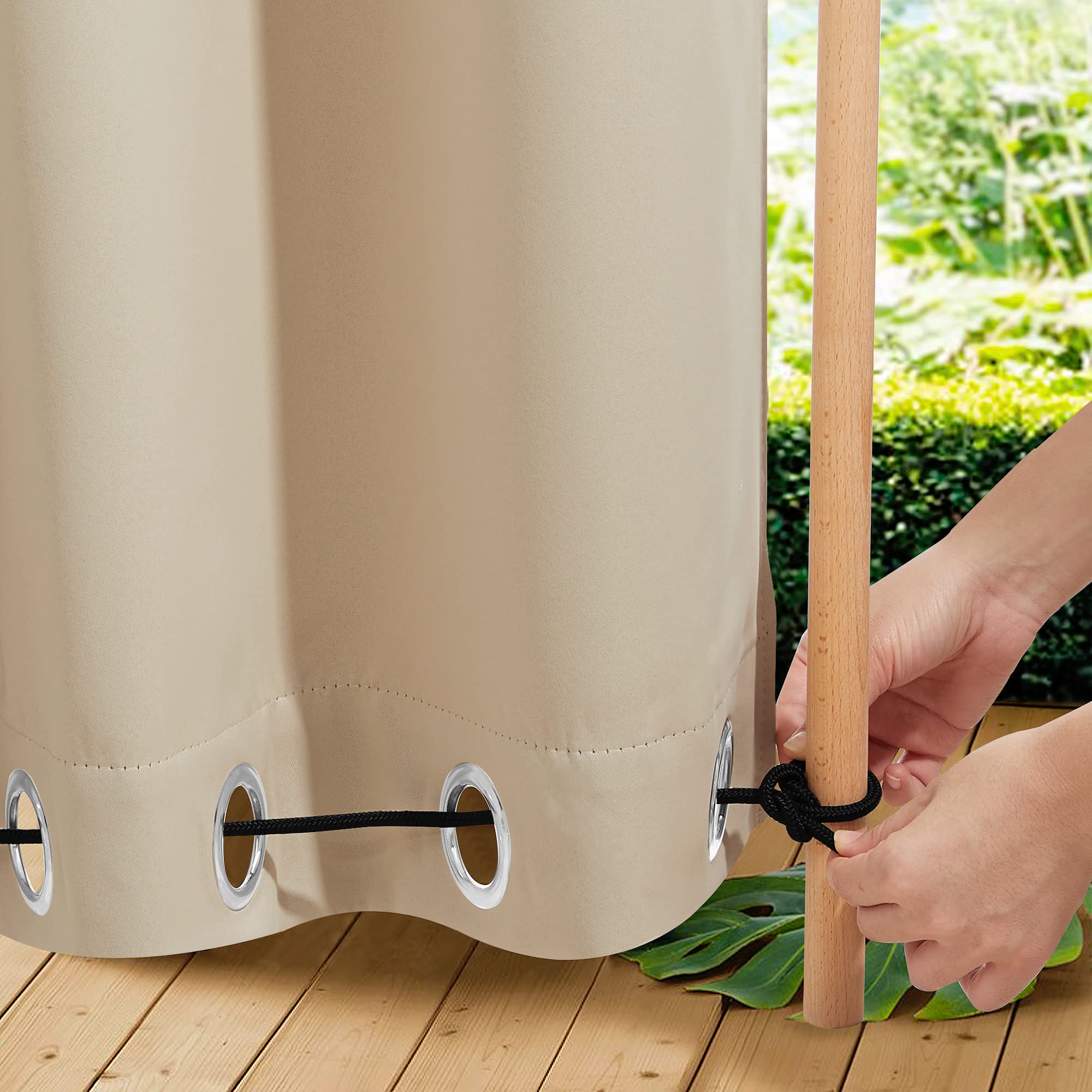 NICETOWN weighted blackout cabana curtains for outdoor setup provide privacy and sun protection.