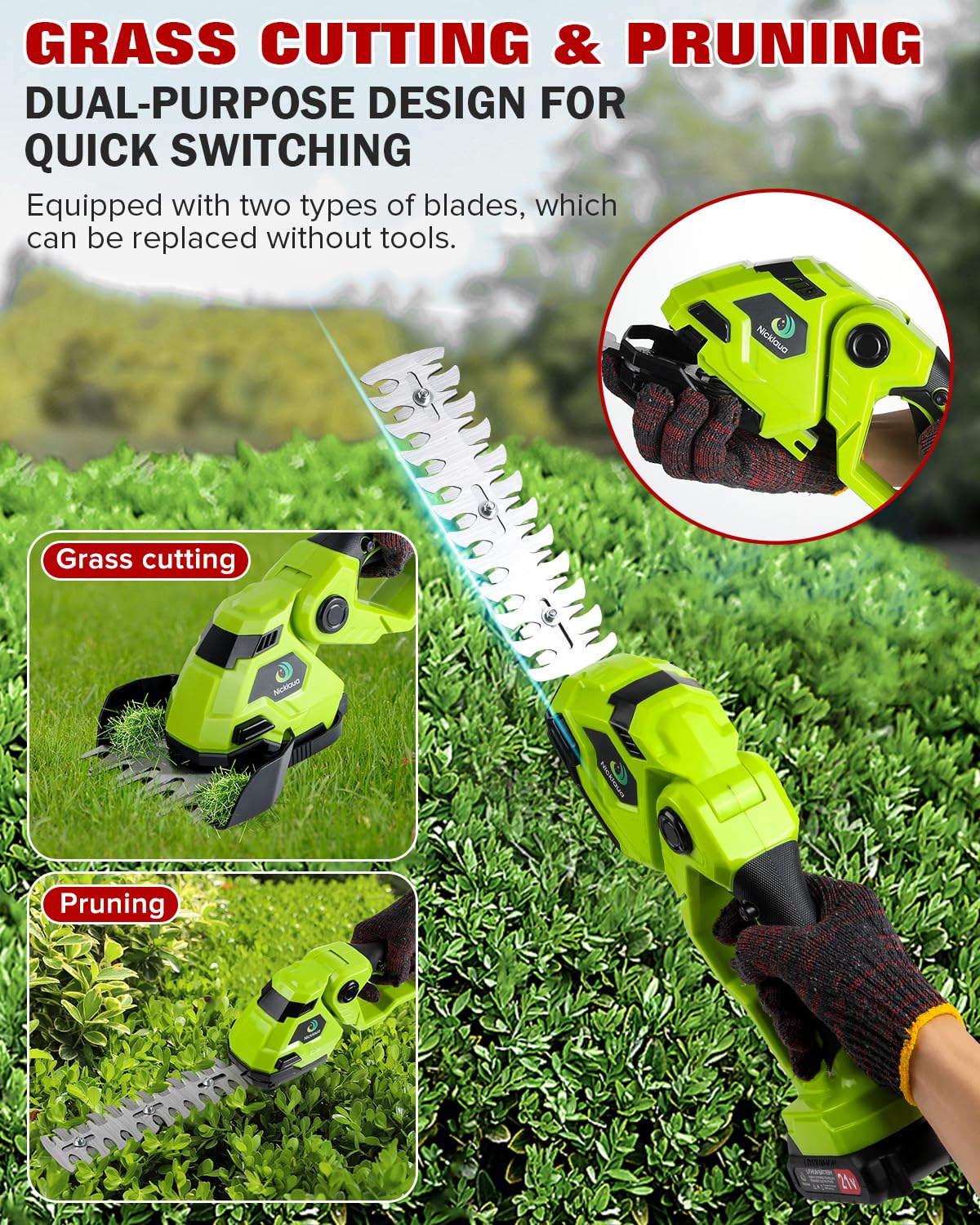 Nicklaua cordless grass shear in compact design for tight border work